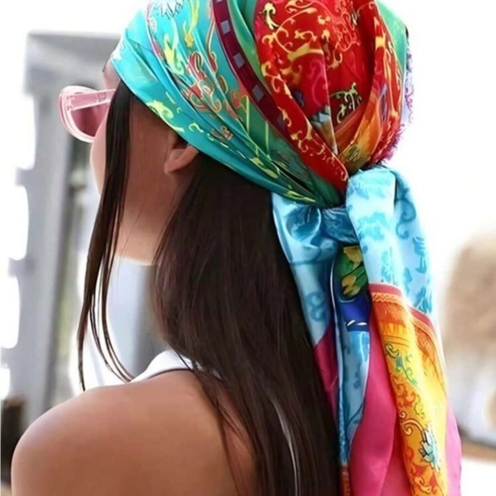 ✨NEW Colorful Faux Silk Scarf tropical
